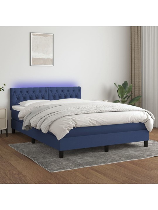Atsperu gulta ar matraci, LED, zils audums, 140x190 cm