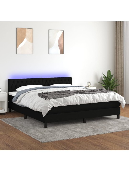 Atsperu gulta ar matraci, led, melns audums, 180x200 cm