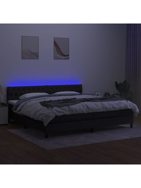 Atsperu gulta ar matraci, LED, melns audums, 200x200 cm