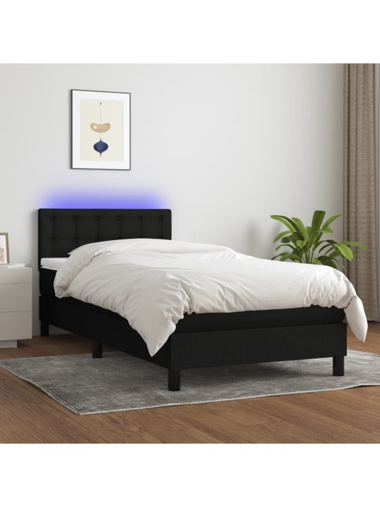 Atsperu gulta ar matraci, LED, melns audums, 80x200 cm