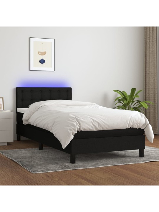 Atsperu gulta ar matraci, led, melns audums, 100x200 cm