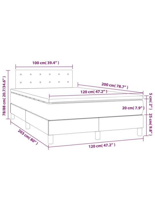 Atsperu gulta ar matraci, led, melns audums, 120x200 cm