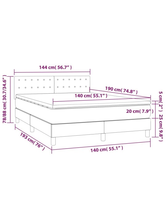 Atsperu gulta ar matraci, led, melns audums, 140x190 cm