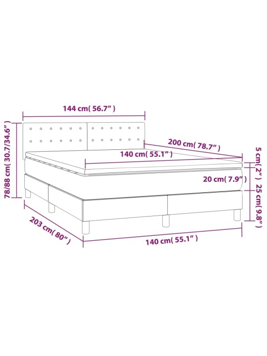 Atsperu gulta ar matraci, led, melns audums, 140x200 cm
