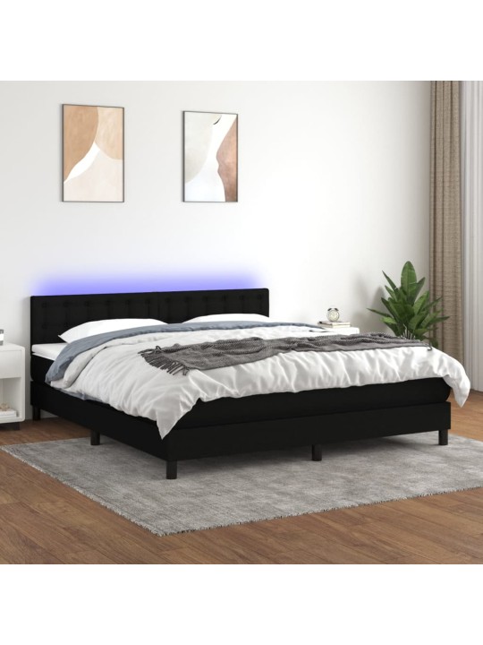Atsperu gulta ar matraci, LED, melns audums, 160x200 cm