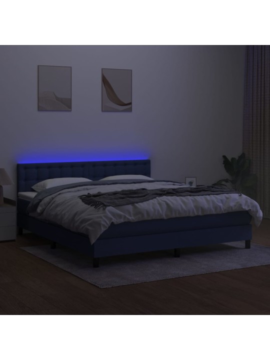 Atsperu gulta ar matraci, LED, zils audums, 160x200 cm
