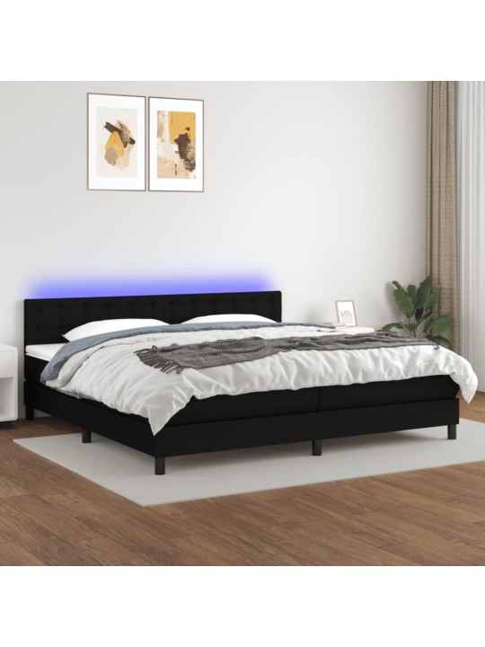 Atsperu gulta ar matraci, LED, melns audums, 200x200 cm