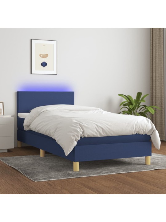 Atsperu gulta ar matraci, LED, zils audums, 80x200 cm