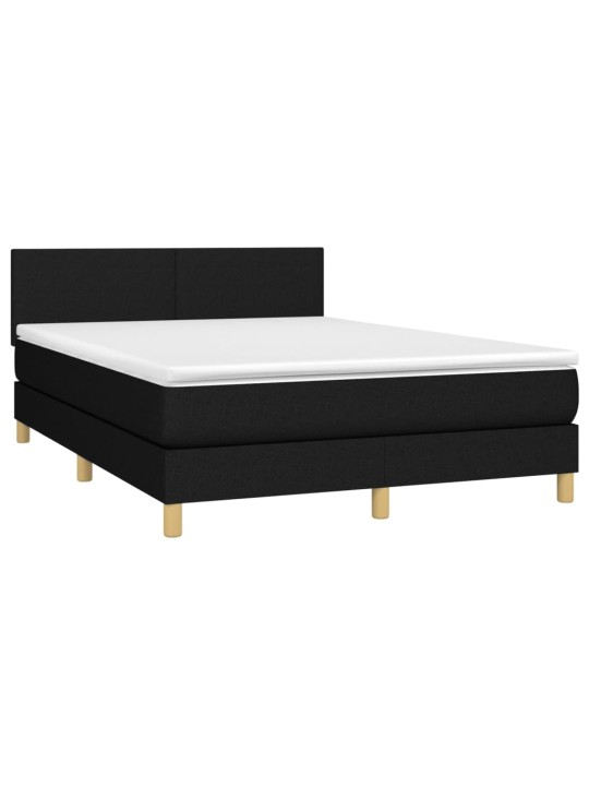 Atsperu gulta ar matraci, LED, melns audums, 140x190 cm