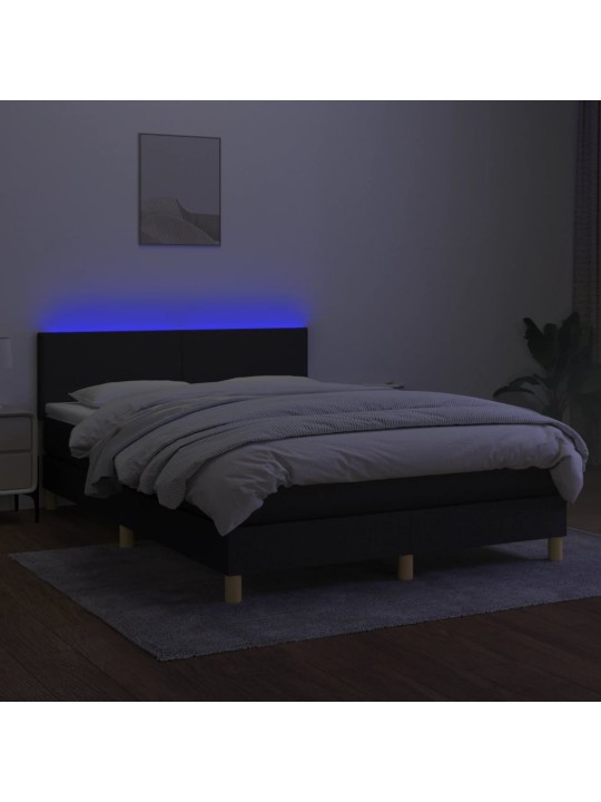 Atsperu gulta ar matraci, led, melns audums, 140x200 cm