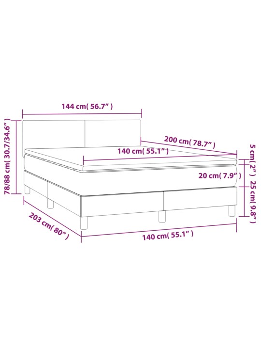 Atsperu gulta ar matraci, LED, zils audums, 140x200 cm