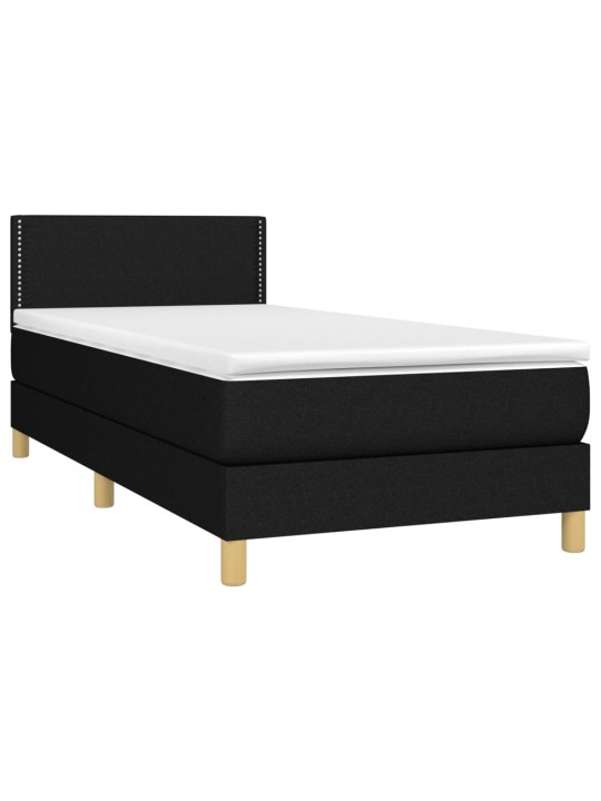 Atsperu gulta ar matraci, LED, melns audums, 90x200 cm