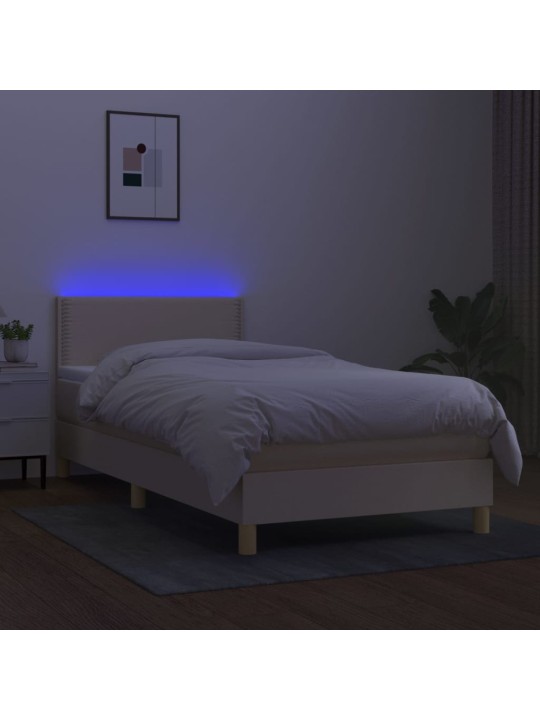 Atsperu gulta ar matraci, led, krēmkrāsas audums, 90x200 cm