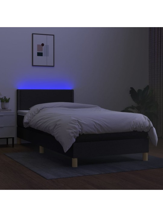 Atsperu gulta ar matraci, led, melns audums, 100x200 cm