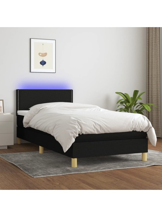 Atsperu gulta ar matraci, led, melns audums, 100x200 cm