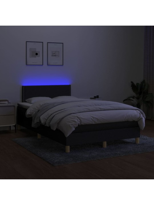 Atsperu gulta ar matraci, led, melns audums, 120x200 cm