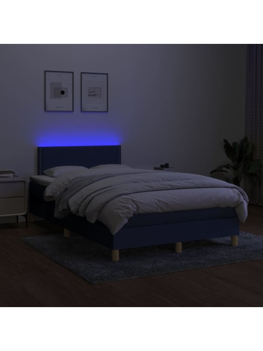 Atsperu gulta ar matraci, LED, zils audums, 120x200 cm
