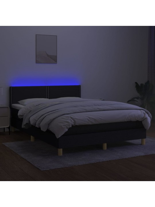Atsperu gulta ar matraci, led, melns audums, 140x200 cm