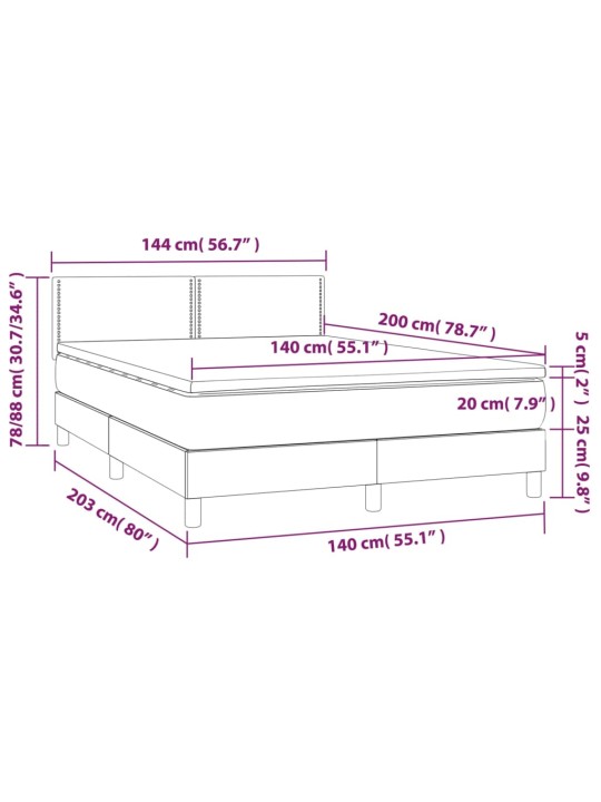 Atsperu gulta ar matraci, led, melns audums, 140x200 cm