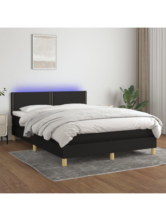 Atsperu gulta ar matraci, led, melns audums, 140x200 cm
