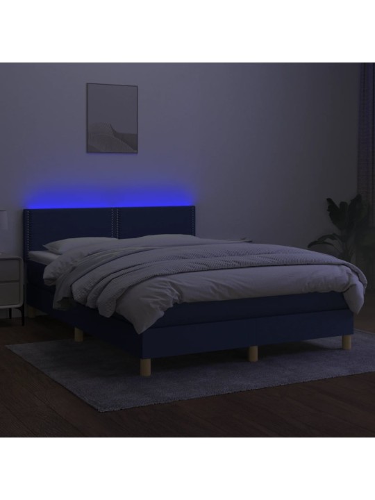 Atsperu gulta ar matraci, LED, zils audums, 140x200 cm