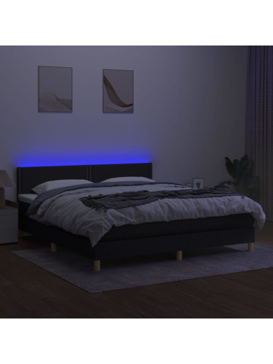 Atsperu gulta ar matraci, led, melns audums, 160x200 cm
