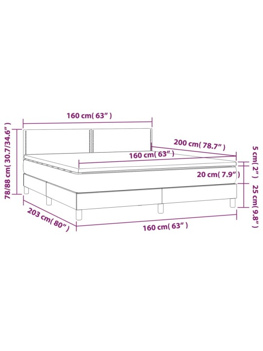 Atsperu gulta ar matraci, led, melns audums, 160x200 cm