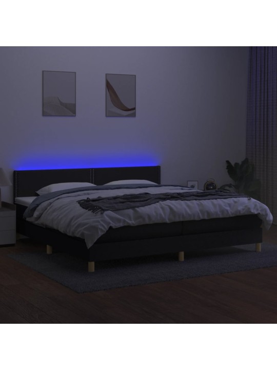 Atsperu gulta ar matraci, LED, melns audums, 200x200 cm