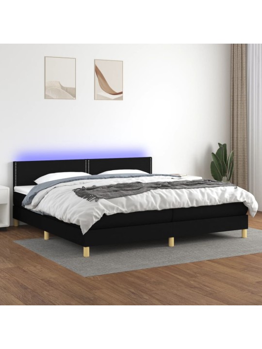 Atsperu gulta ar matraci, LED, melns audums, 200x200 cm
