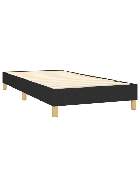Atsperu gulta ar matraci, LED, melns audums, 90x190 cm