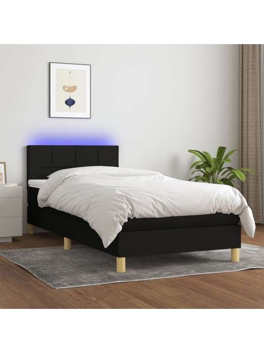 Atsperu gulta ar matraci, led, melns audums, 100x200 cm