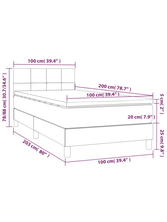 Atsperu gulta ar matraci, led, krēmkrāsas audums, 100x200 cm