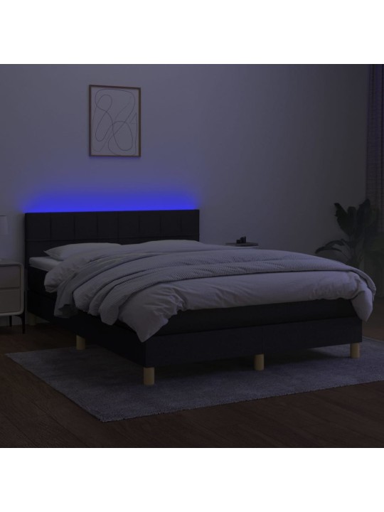 Atsperu gulta ar matraci, led, melns audums, 140x200 cm