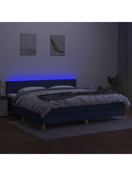 Atsperu gulta ar matraci, LED, zils audums, 200x200 cm