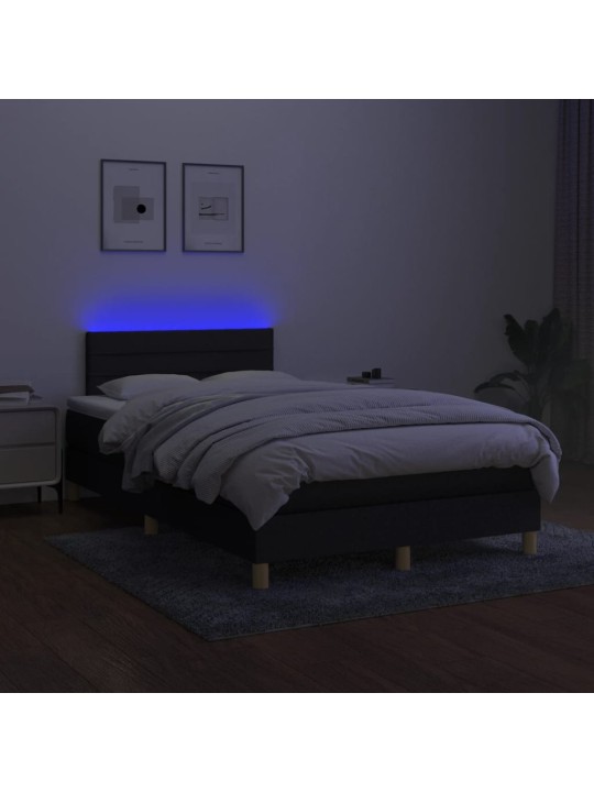 Atsperu gulta ar matraci, led, melns audums, 120x200 cm
