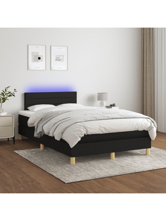 Atsperu gulta ar matraci, led, melns audums, 120x200 cm