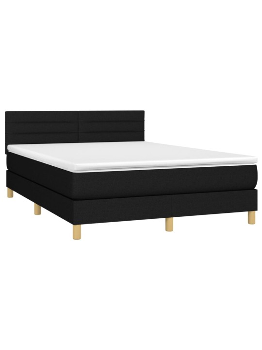 Atsperu gulta ar matraci, LED, melns audums, 140x190 cm