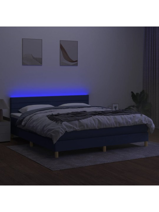 Atsperu gulta ar matraci, LED, zils audums, 160x200 cm