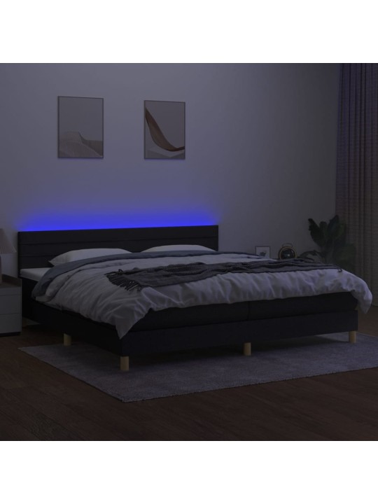 Atsperu gulta ar matraci, LED, melns audums, 200x200 cm