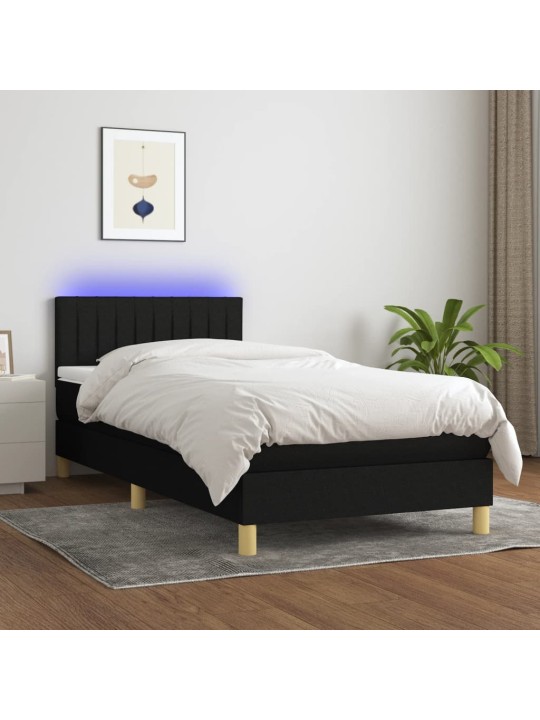 Atsperu gulta ar matraci, LED, melns audums, 80x200 cm