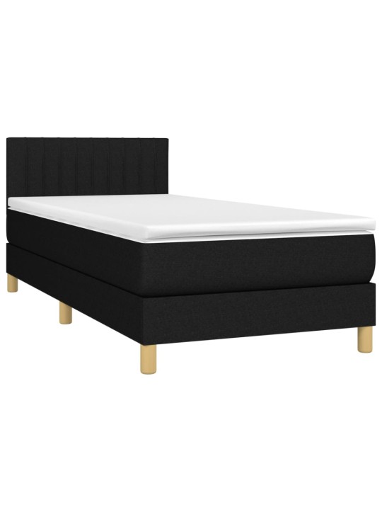 Atsperu gulta ar matraci, LED, melns audums, 90x190 cm