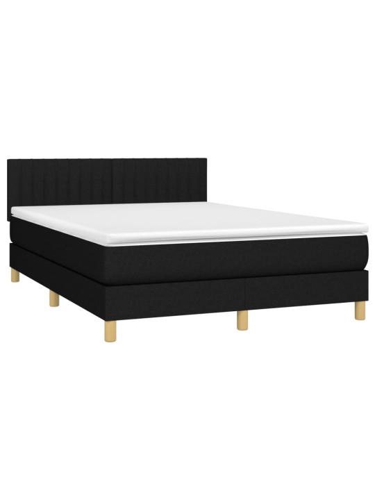 Atsperu gulta ar matraci, LED, melns audums, 140x190 cm