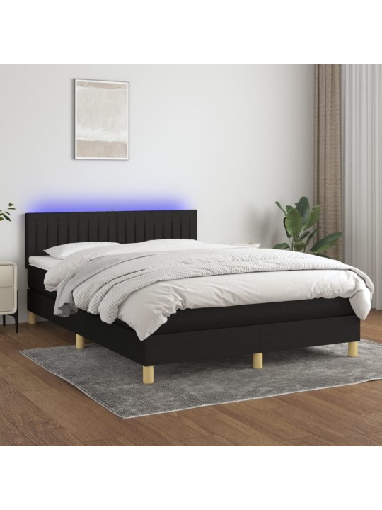 Atsperu gulta ar matraci, led, melns audums, 140x200 cm