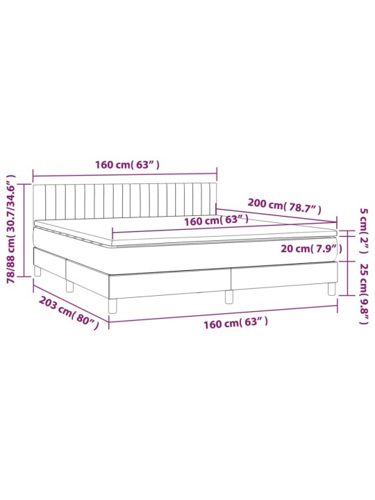 Atsperu gulta ar matraci, led, melns audums, 160x200 cm