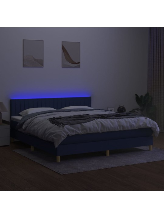 Atsperu gulta ar matraci, LED, zils audums, 160x200 cm
