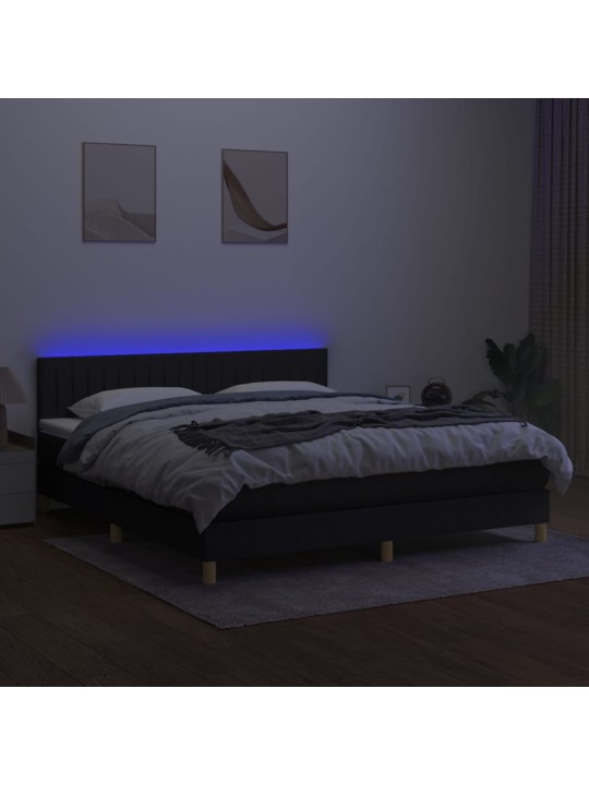Atsperu gulta ar matraci, led, melns audums, 180x200 cm
