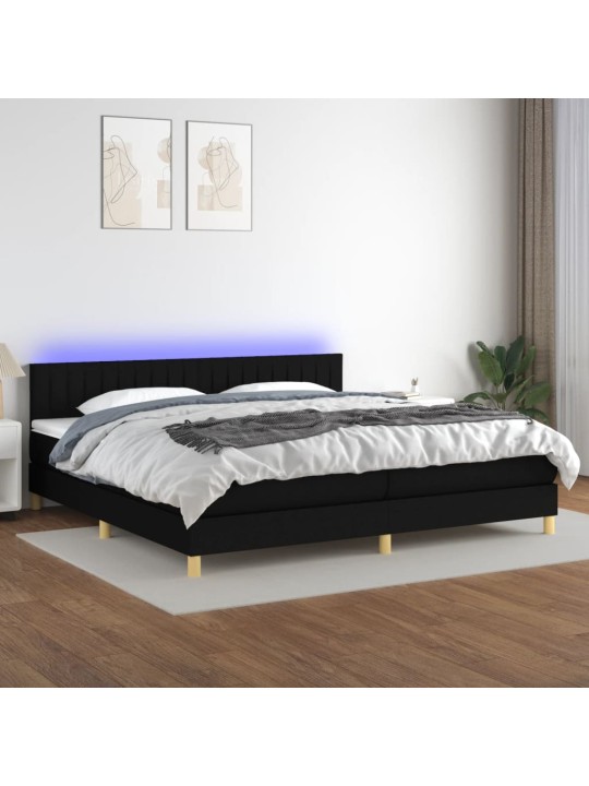 Atsperu gulta ar matraci, LED, melns audums, 200x200 cm