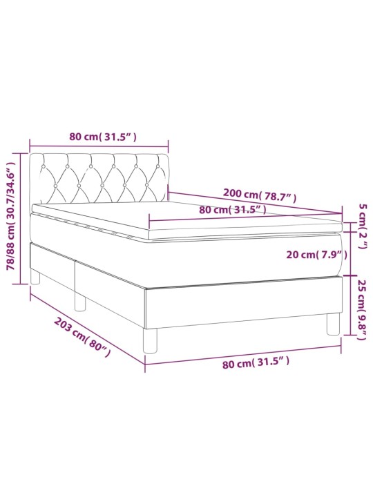 Atsperu gulta ar matraci, LED, melns audums, 80x200 cm