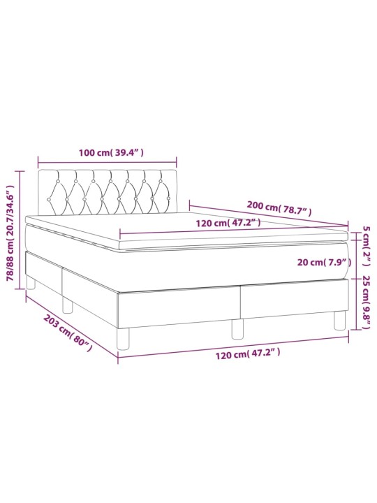 Atsperu gulta ar matraci, led, melns audums, 120x200 cm