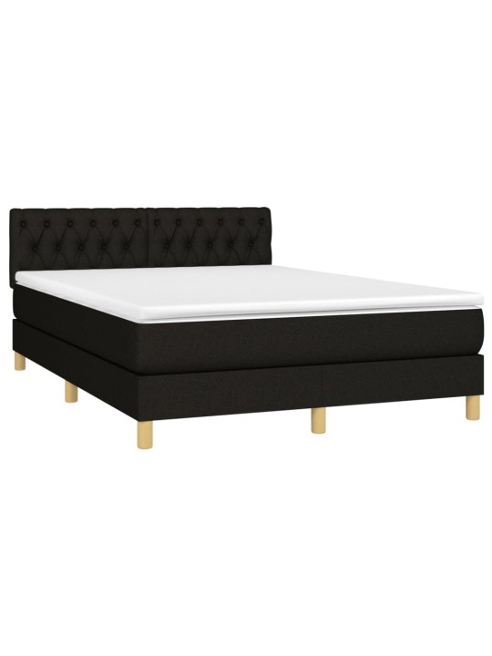 Atsperu gulta ar matraci, LED, melns audums, 140x190 cm